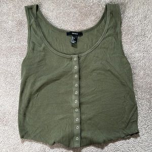 Olive green cotton ribbed cropped top